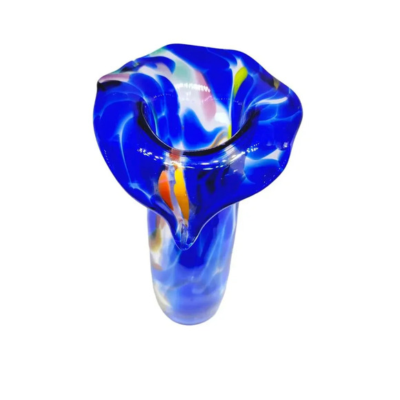 Blue Confetti Jack in the Pulpit Art Glass Hand Blown Vase - Picture 4 of 10